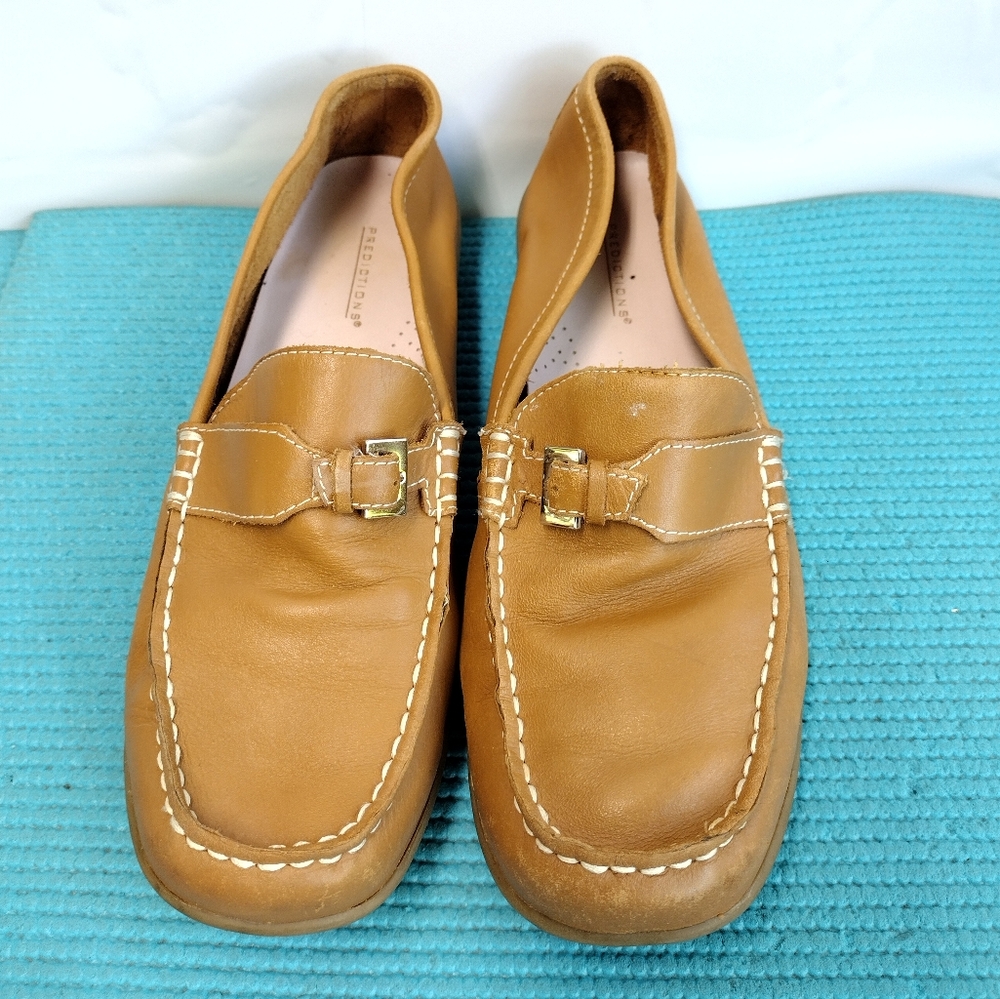 Predictions Women's Leather Loafers Flat Shoes Closed Toe Camel Tan 7.5